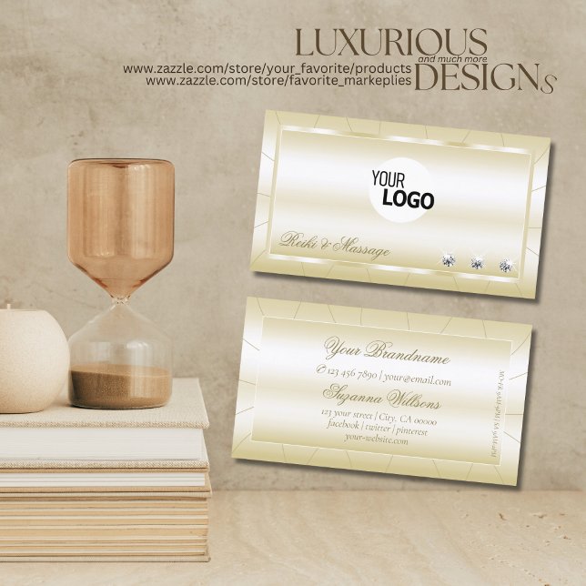 Luxe Light Golden with Diamonds and Logo Luxurious Business Card (Creator Uploaded)