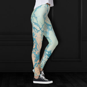 Luxe Marble   Beautiful Yellow and Coral Teal Vein Leggings