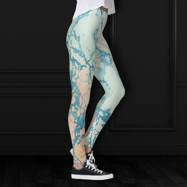 Luxe Marble | Beautiful Yellow and Coral Teal Vein Leggings (Creator Uploaded)