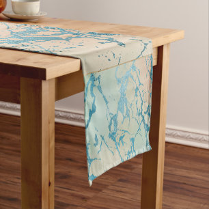 Luxe Marble   Beautiful Yellow and Coral Teal Vein Short Table Runner
