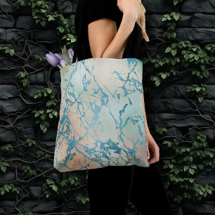Luxe Marble   Beautiful Yellow and Coral Teal Vein Tote Bag