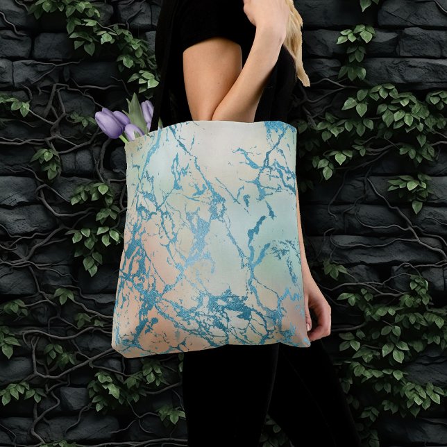 Luxe Marble | Beautiful Yellow and Coral Teal Vein Tote Bag (Creator Uploaded)