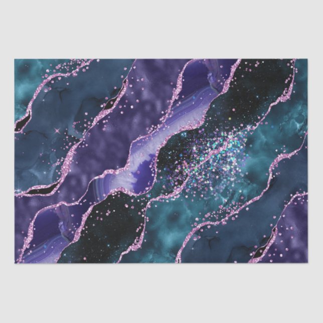 Luxe Marble Crystal Purple Teal Glitter Agate Tissue Paper (Front)