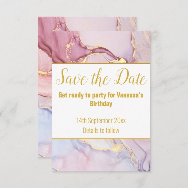 LUXE MARBLE PASTEL SAVE THE DATE RSVP CARD (Front/Back)