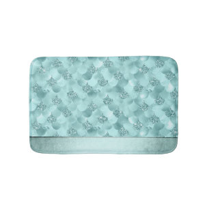 Luxe Mermaid Scales   Aqua Mint Teal Sheen Bath Mat