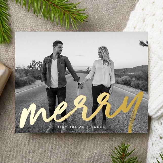 Luxe Merry Photo Foil Holiday Postcard (Creator Uploaded)