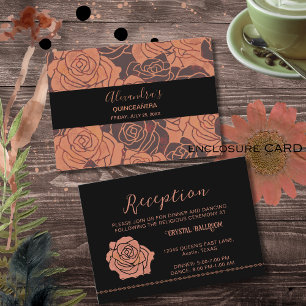 Luxe Metallic Copper Rose Quinceañera Reception Enclosure Card