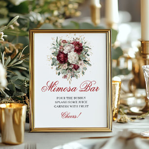 Luxe Mimosa Bar Blush Burgundy Floral 8x10 Sign