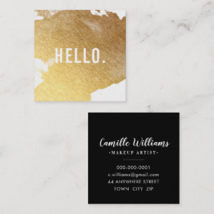 LUXE MINIMALIST glam faux gold foil splash black Square Business Card
