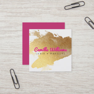LUXE MINIMALIST glam faux gold foil splash pink Square Business Card