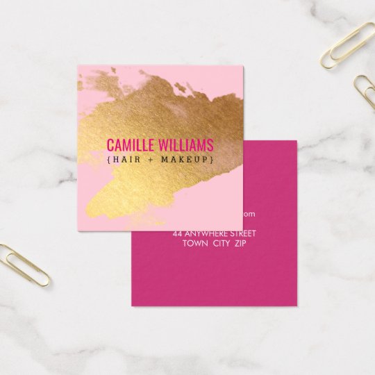 LUXE MINIMALIST glam faux gold foil splash pink Square Business Card