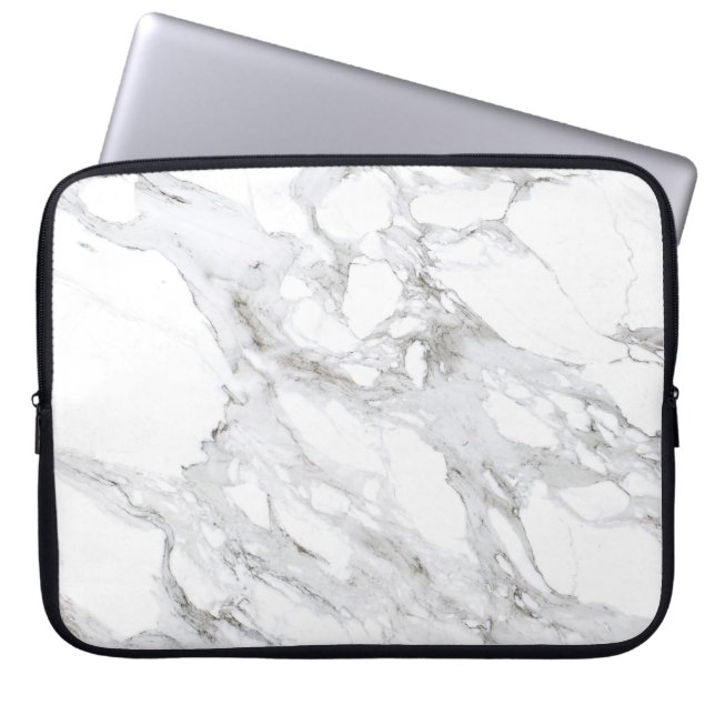 Luxe Minimalist White Marble Laptop Sleeve (Front)