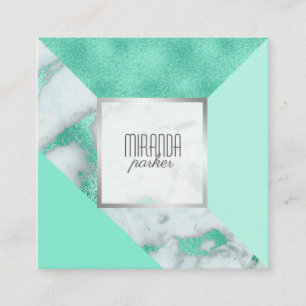 Luxe Mint Marble Geometric Square Business Card