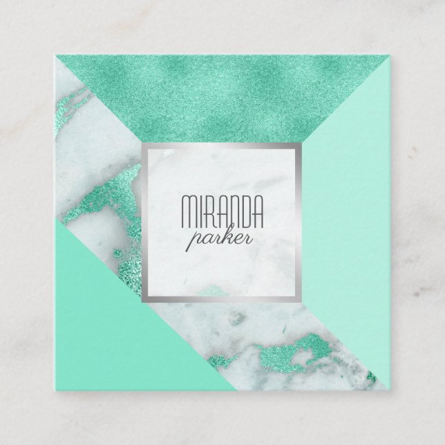 Luxe Mint Marble Geometric Square Business Card (Front)