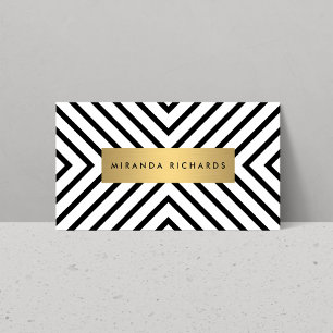 Luxe Mod Black and White Pattern with Gold Bar Business Card