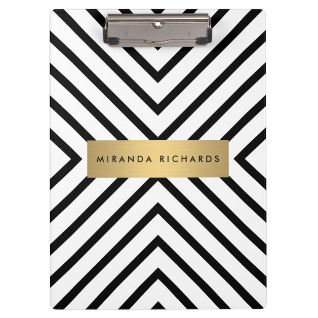 Luxe Mod Black and White Pattern with Gold Bar Clipboard (Front)