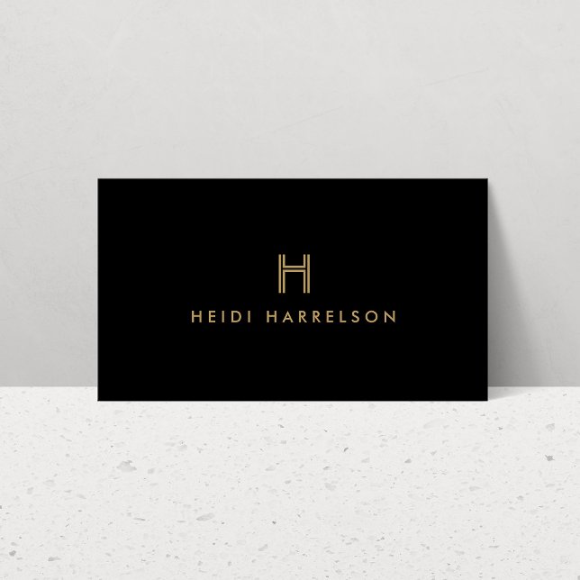 Luxe Modern Black and Gold Monogram Business Card (Creator Uploaded)