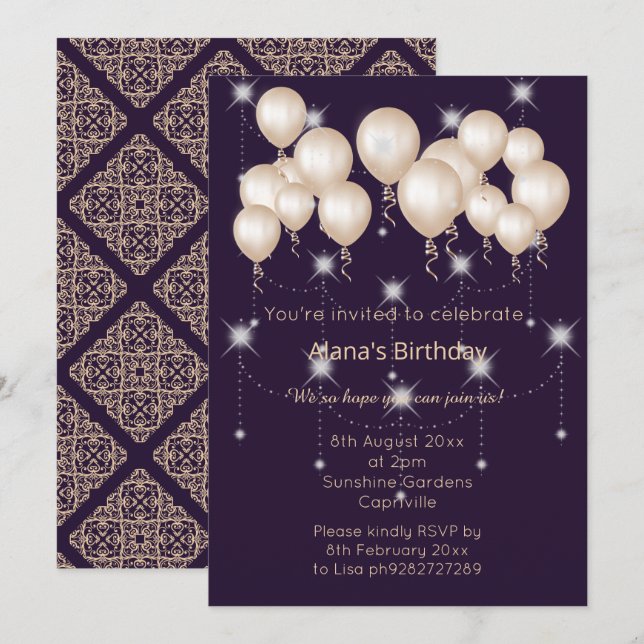 LUXE MODERN DAMASK NAVY SILVER Invitation (Front/Back)