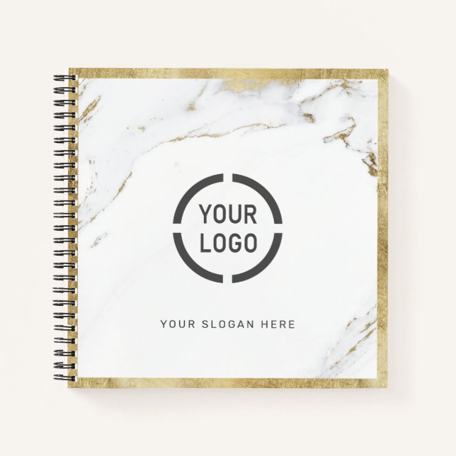 Luxe modern faux gold marble company logo notebook (Front)