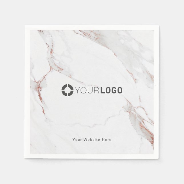 Luxe modern faux rose gold marble company logo napkin (Front)