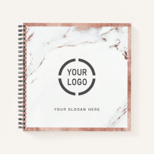 Luxe modern faux rose gold marble company logo notebook