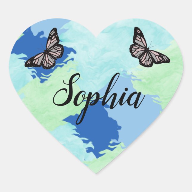 Luxe modern romantinc butterfly heart sticker (Front)