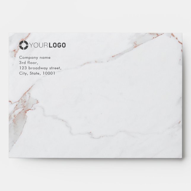 Luxe modern rose gold marble company logo envelope (Front)