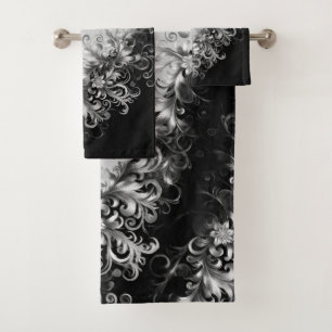 Luxe Monochrome Grey and Black with Silver Bath Towel Set