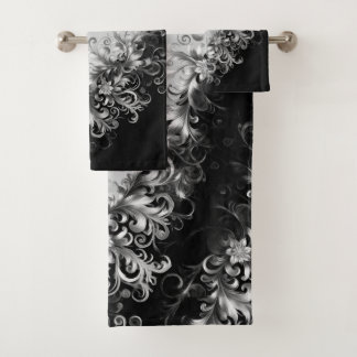Luxe Monochrome Grey and Black with Silver Bath Towel Set