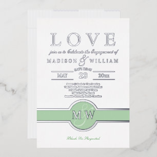 Luxe Monogram LOVE Engagement Party Green Silver