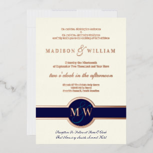 Luxe Monogram Modern Wedding Navy Rose Gold
