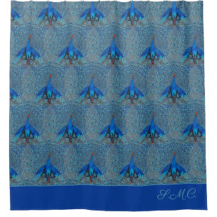 Luxe Monogram Turquoise Teal Blue Peacock Pattern  Shower Curtain