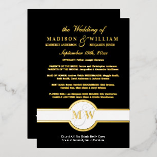 Luxe Monogram Wedding Program Black And Gold