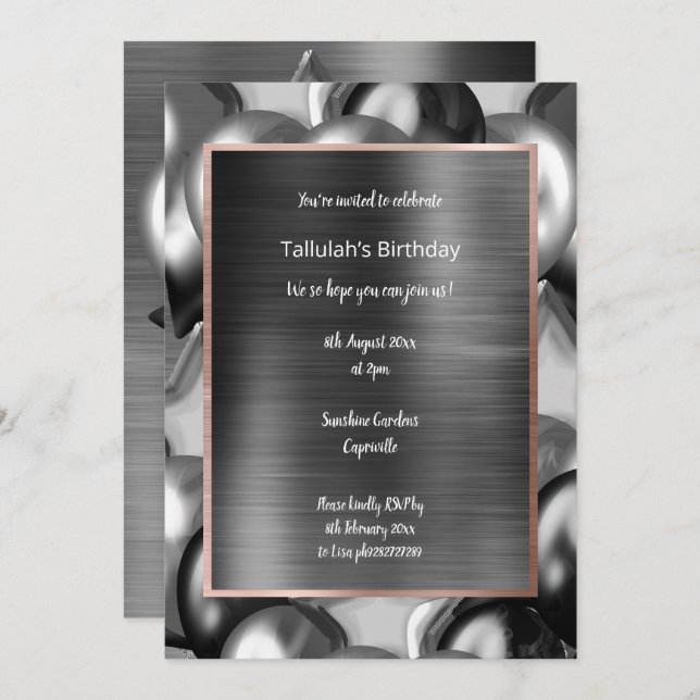 LUXE MOODY BLACK METALLIC BALLOON INVITATION (Front/Back)