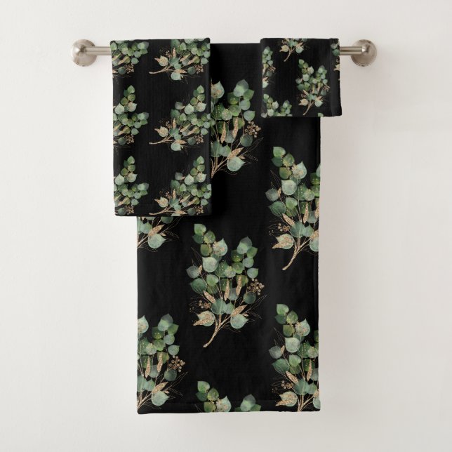 LUXE NATIVE EUCALYPTUS  BLACK TOWEL SET (Insitu)