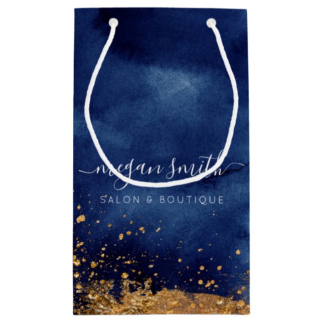 Luxe Navy Blue Gold Shopping Bag Gift Bag (Back)