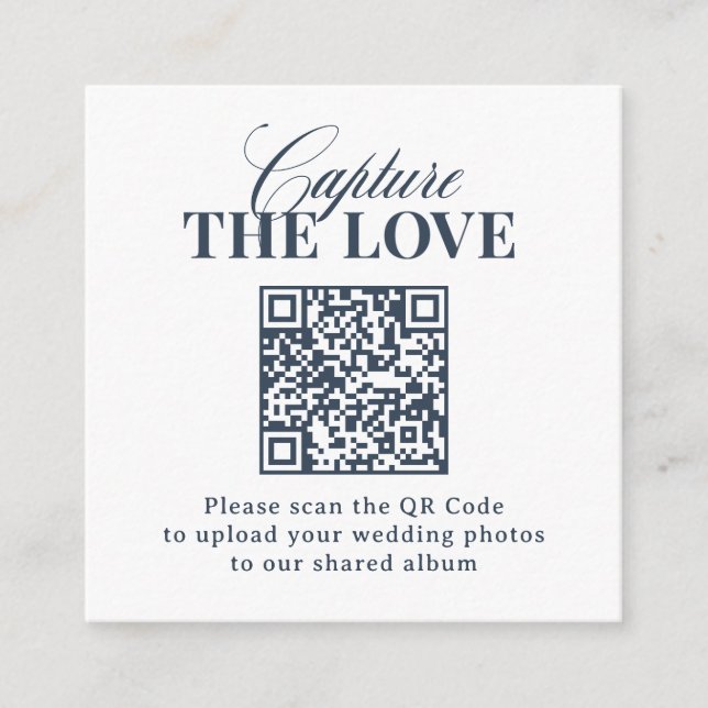 Luxe Navy Blue | QR Code Wedding Capture the Love Enclosure Card (Front)