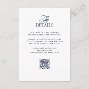 Luxe Navy Blue QR Code Wedding Guest Details Enclosure Card