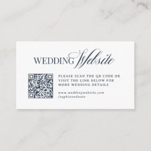 Luxe Navy Blue Wedding Website QR Code Enclosure Card