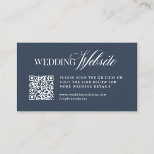 Luxe Navy Blue   Wedding Website QR Code Enclosure Card