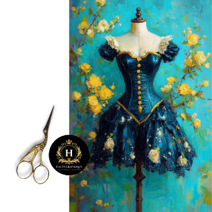 Luxe Navy Dress Mannequin Yellow Floral Decoupage Tissue Paper