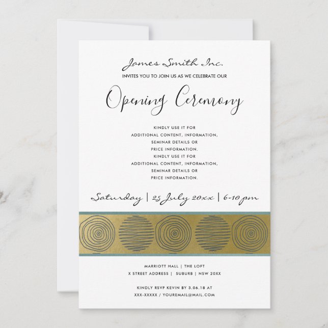 LUXE NAVY FAUX GOLD CIRCLE GRAND OPENING CEREMONY INVITATION (Front)