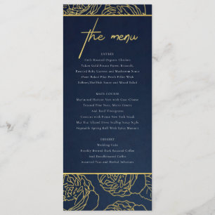 LUXE NAVY FAUX GOLD KRAFT ELEGANT ROSE FLORAL MENU