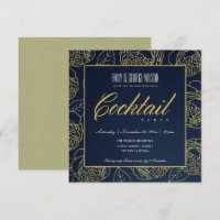 LUXE NAVY FAUX GOLD ROSE FLORAL COCKTAIL PARTY