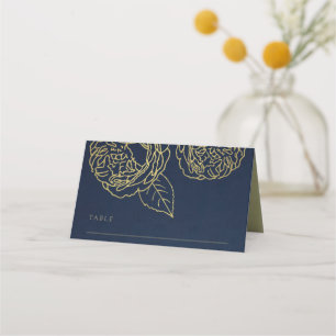 LUXE NAVY GOLD KRAFT ELEGANT ROSE FLORAL WEDDING PLACE CARD