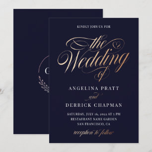 Luxe Navy Gold Script Wedding Details Invitation