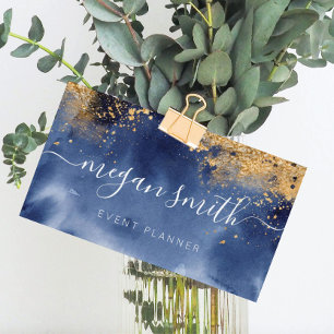 Luxe Navy Gold Watercolor Business Card
