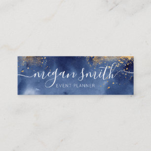 Luxe Navy Gold Watercolor Thin Business Card