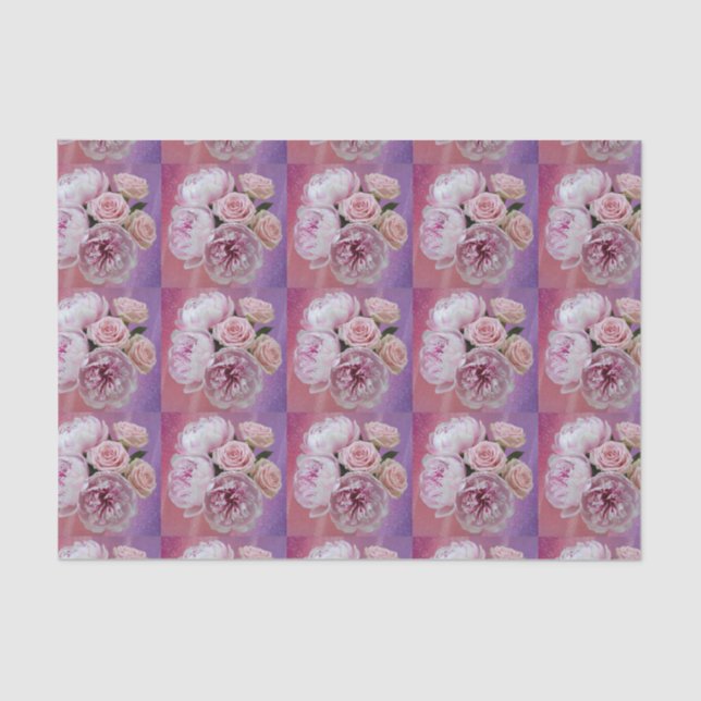 Luxe Opalescent Peonies Roses Tissue Paper (Front)