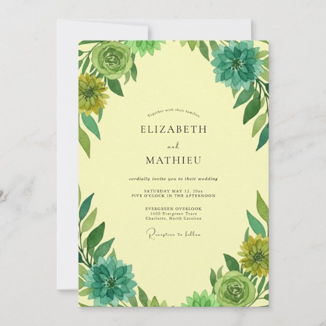 Luxe Pale Yellow Vine Wedding Invitation (Front)
